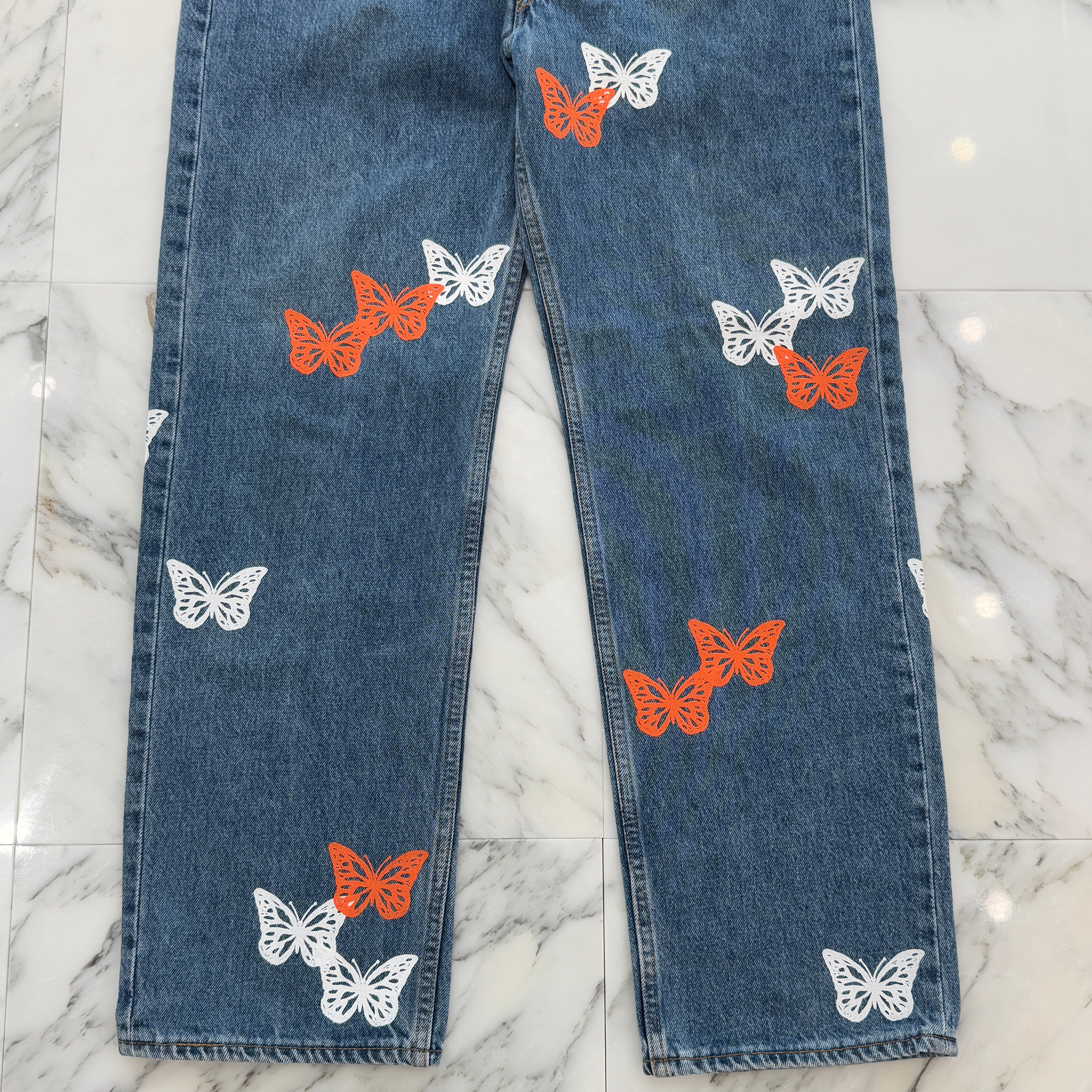 ABOUT DREAMS Butterfly Jeans Size W38 L30 アバウトドリームズ バタフライジーンズ インディゴ×ホワイト×オレンジ サイズW38×L30