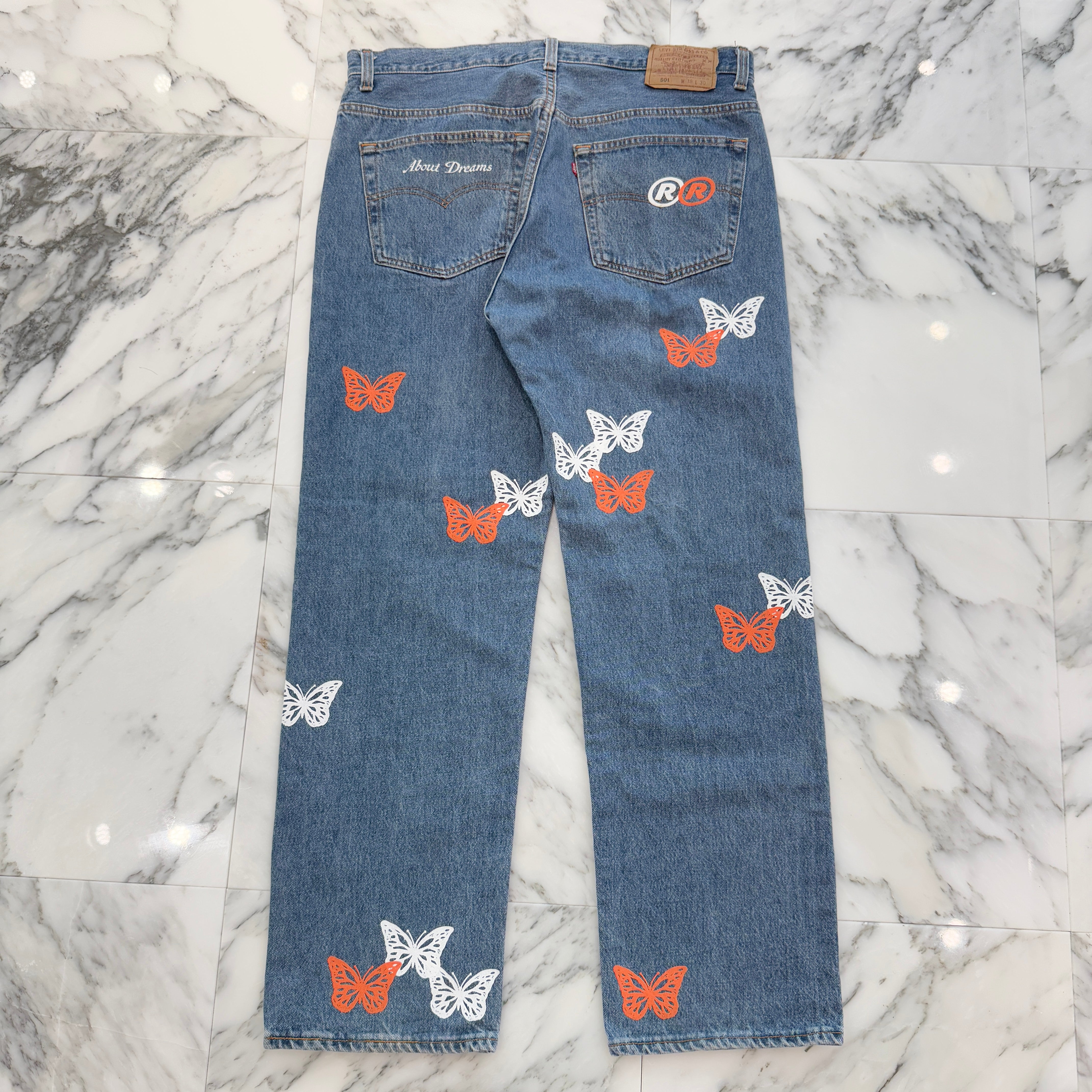 ABOUT DREAMS Butterfly Jeans Size W38 L30 アバウトドリームズ バタフライジーンズ インディゴ×ホワイト×オレンジ サイズW38×L30