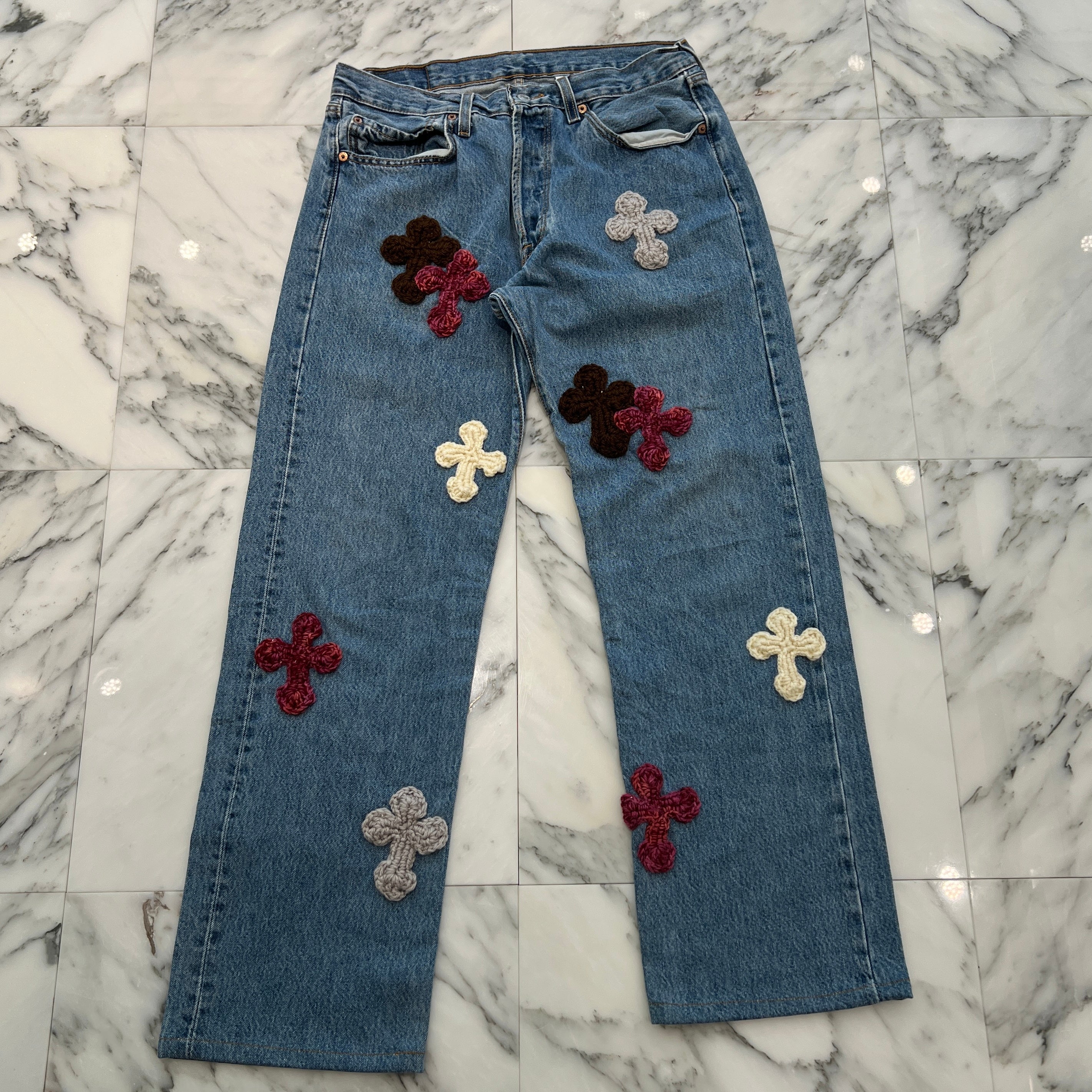 Y.A.R.N × Levi's 501 Body Knit Cross Denim Pants Size W34×L34 ヤーン×リーバイス 501 ボディ ニットクロス デニムパンツ サイズW34×L34