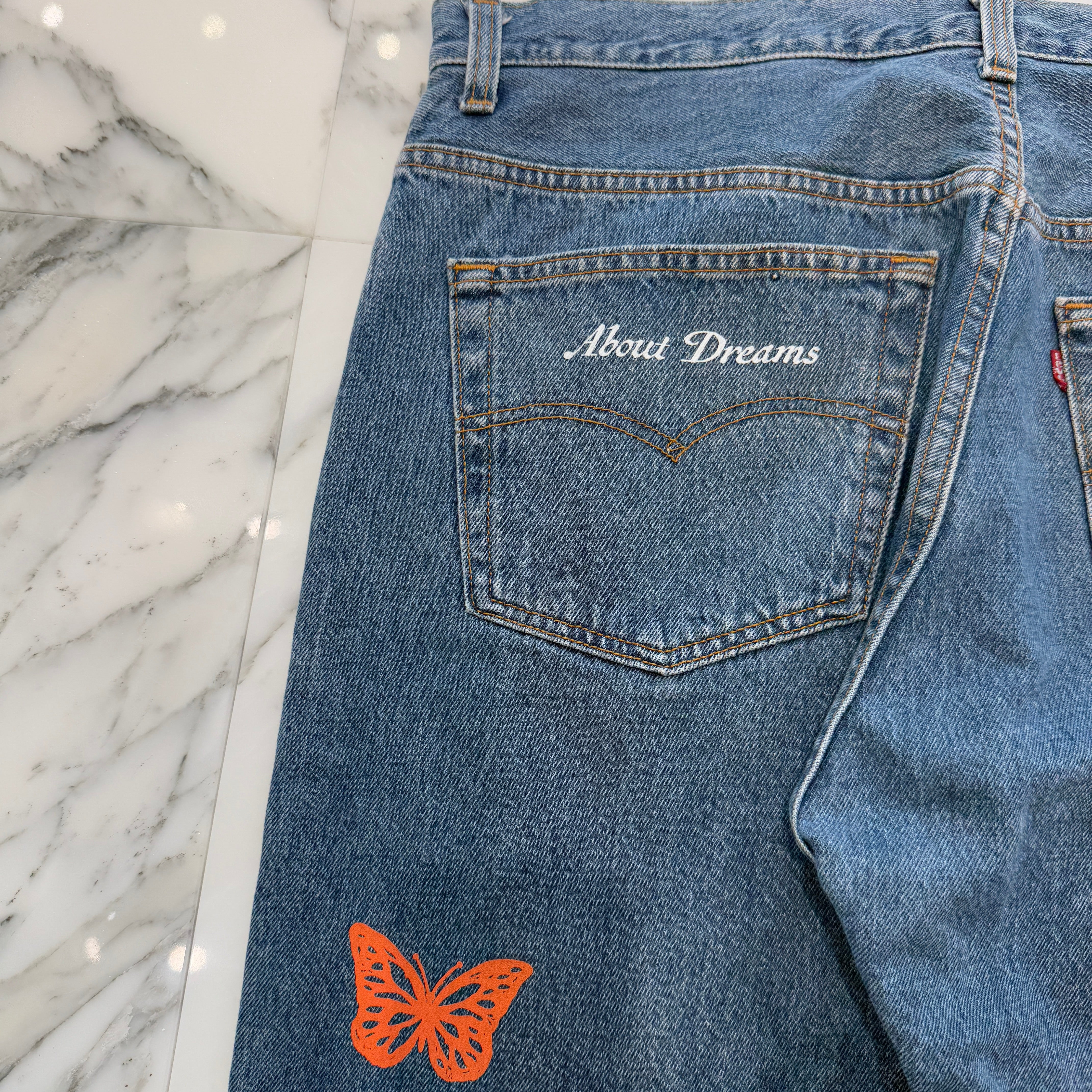 ABOUT DREAMS Butterfly Jeans Size W38 L30 アバウトドリームズ バタフライジーンズ インディゴ×ホワイト×オレンジ サイズW38×L30