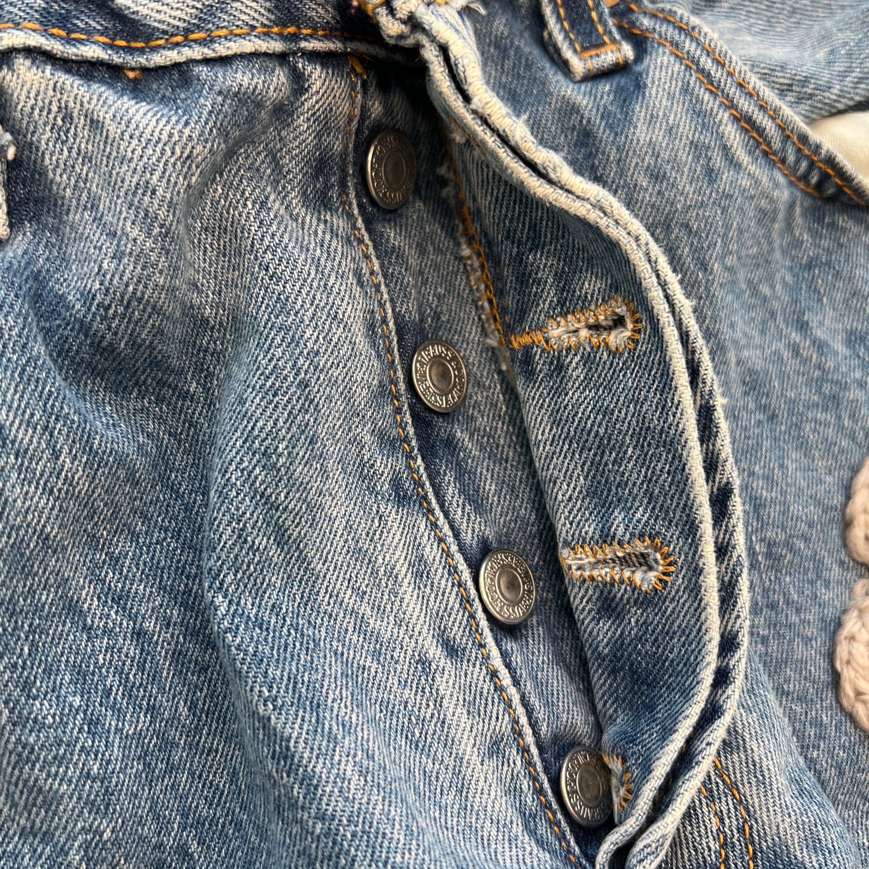 Y.A.R.N × Levi's 501 Body Knit Cross Denim Pants Size W34×L34 ヤーン×リーバイス 501 ボディ ニットクロス デニムパンツ サイズW34×L34