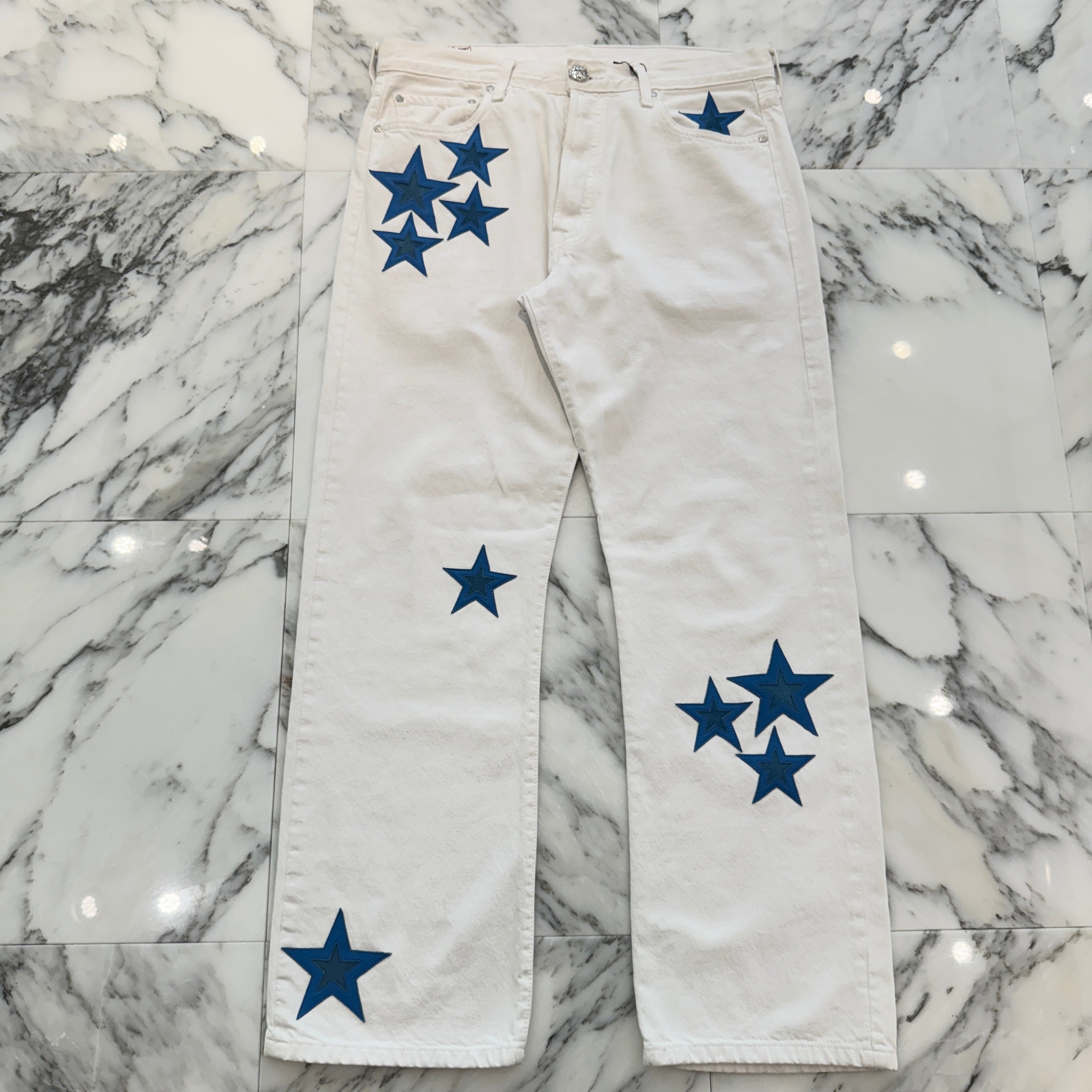 CHROME HEARTS × Levi's 501 VNTG Star Leather Patch Jeans Size 34 クロムハーツ × リーバイス 501 ヴィンテージ スターレザーパッチ デニムパンツ サイズ34