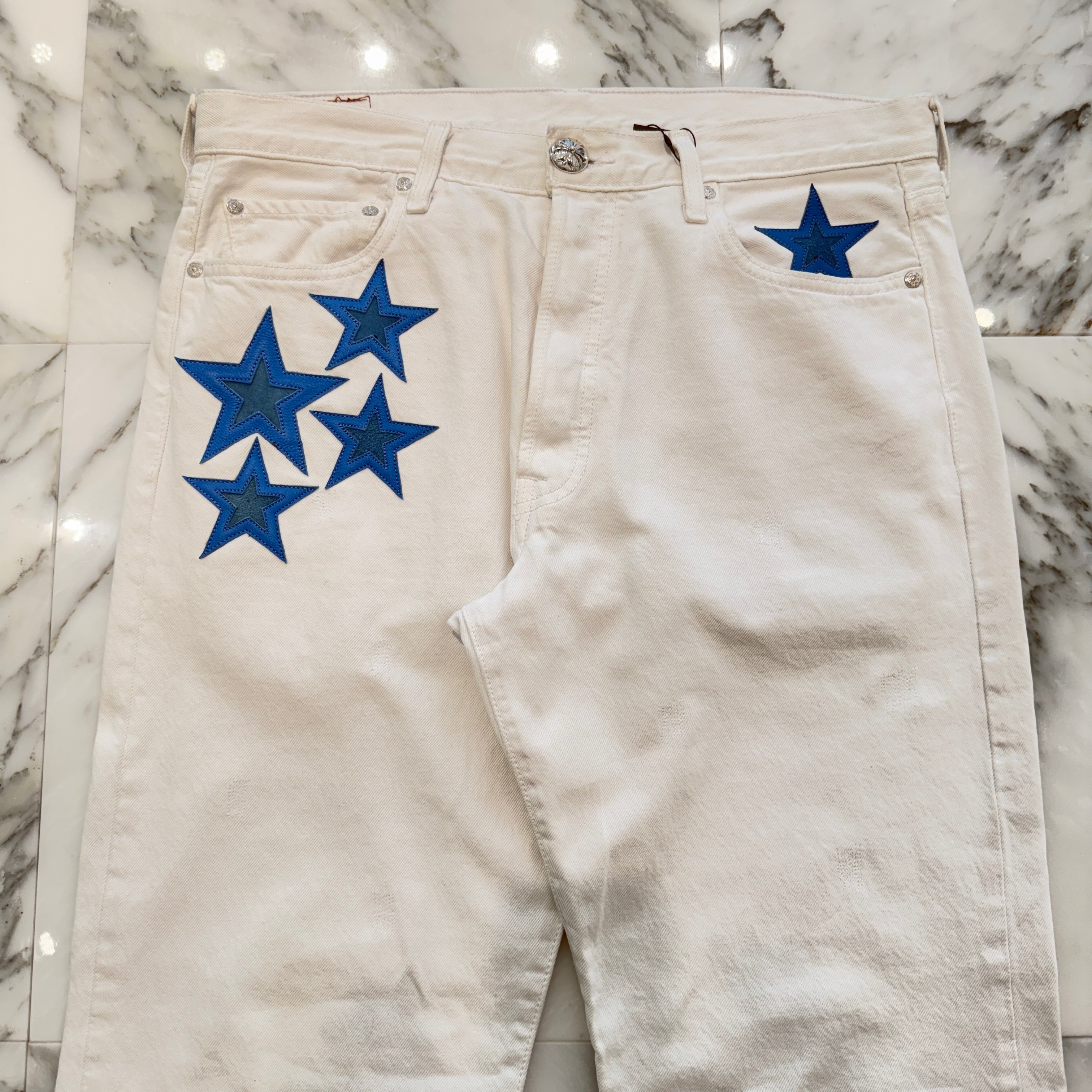 CHROME HEARTS × Levi's 501 VNTG Star Leather Patch Jeans Size 34 クロムハーツ × リーバイス 501 ヴィンテージ スターレザーパッチ デニムパンツ サイズ34