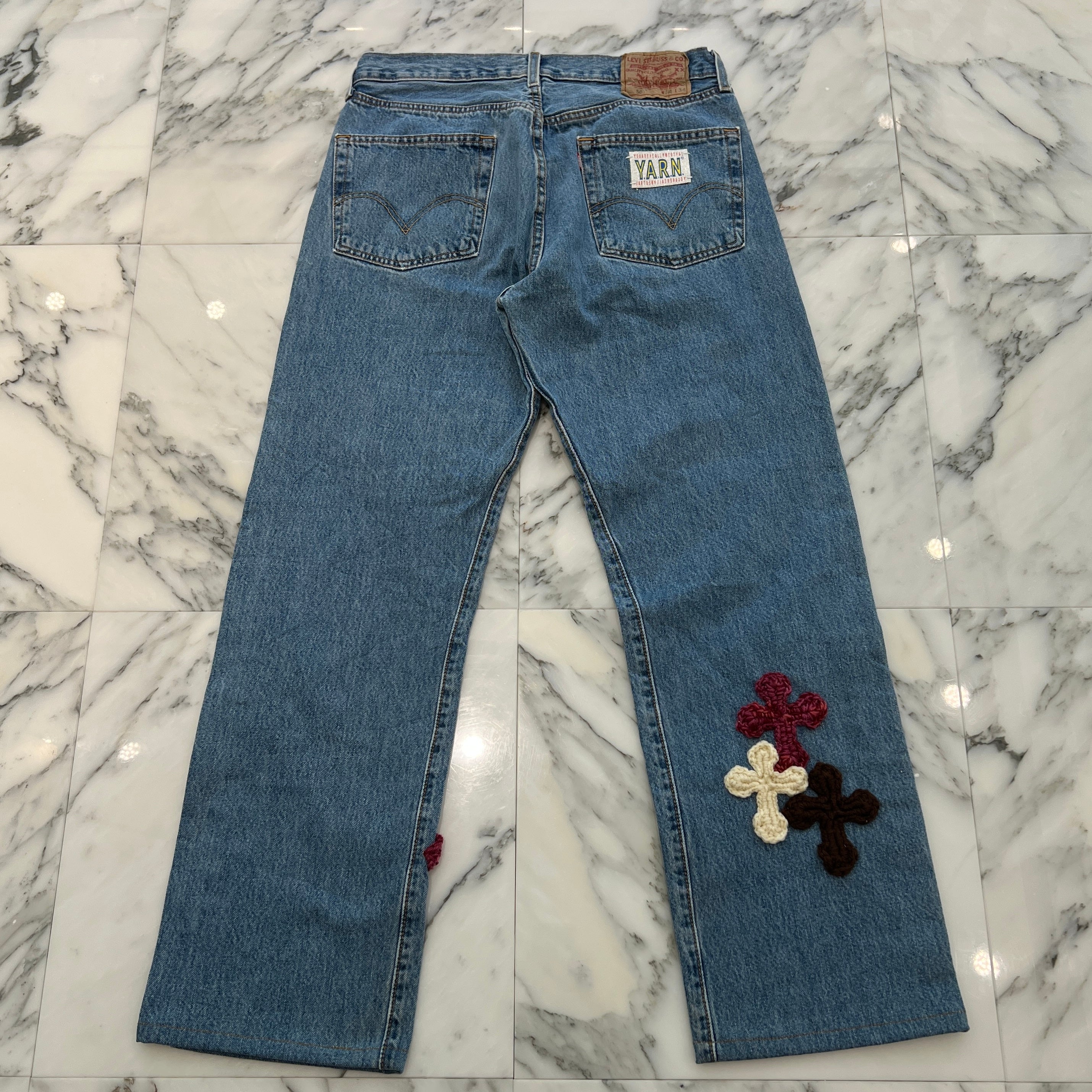 Y.A.R.N × Levi's 501 Body Knit Cross Denim Pants Size W34×L34 ヤーン×リーバイス 501 ボディ ニットクロス デニムパンツ サイズW34×L34