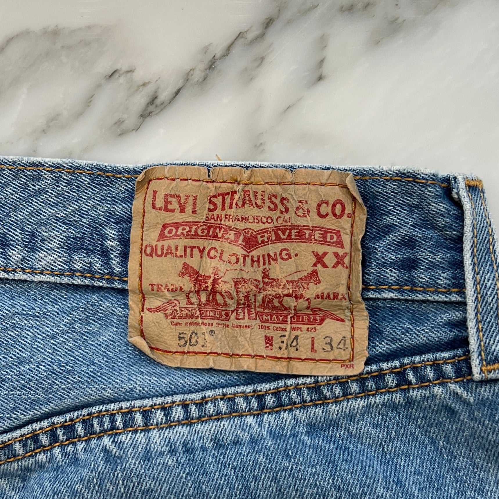 Y.A.R.N × Levi's 501 Body Knit Cross Denim Pants Size W34×L34 ヤーン×リーバイス 501 ボディ ニットクロス デニムパンツ サイズW34×L34