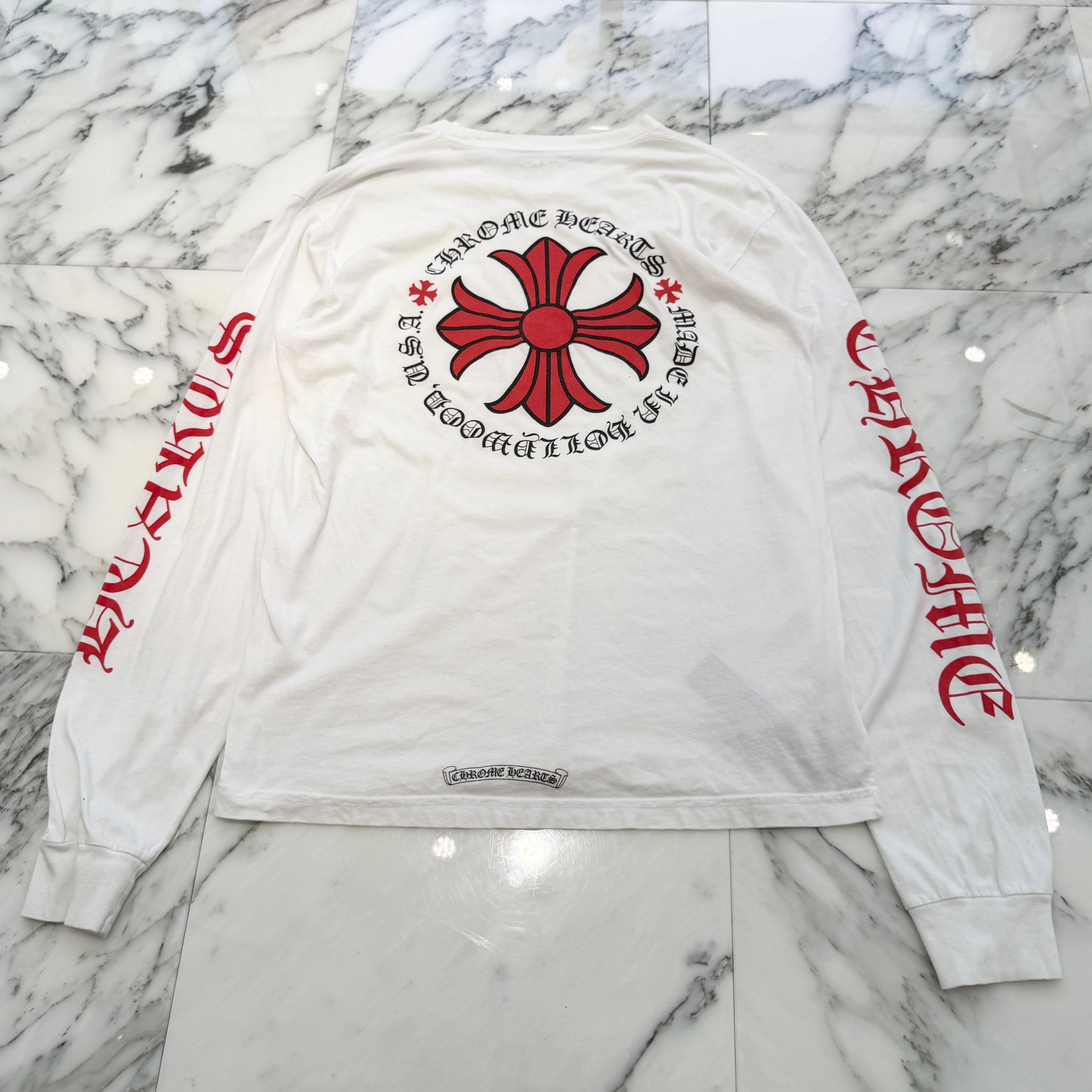 ◆CHROME HEARTS◆CH メイドインハリウッド LS Tシャツ CHROME HEARTS Made In Hollywood Red CH Plus Long Sleeve Tee