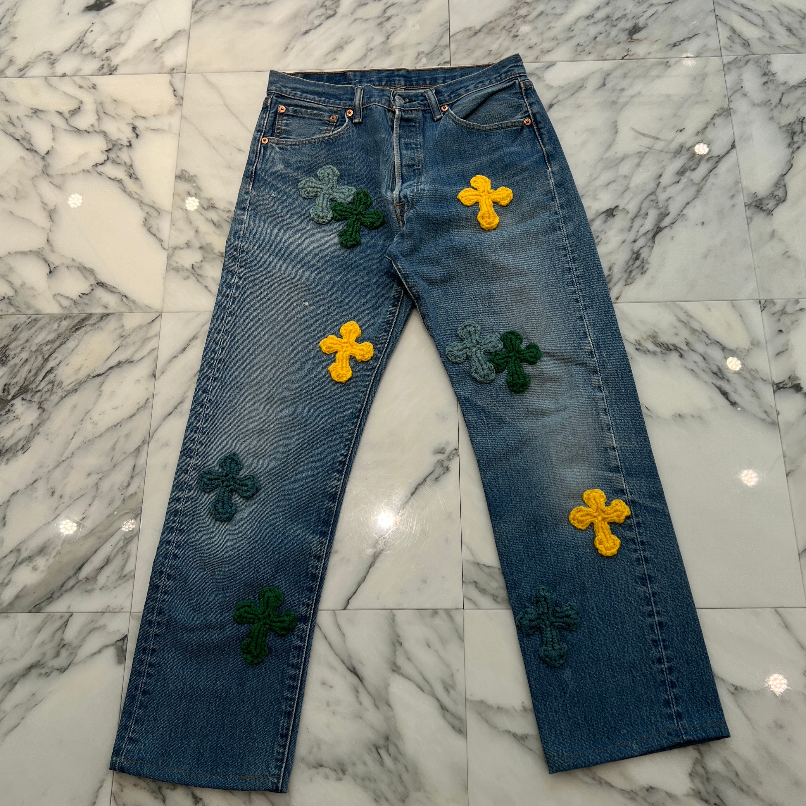 Y.A.R.N × Levi's 501 Body Knit Cross Denim Pants Size W33×L34 ヤーン×リーバイス 501 ボディ ニットクロス デニムパンツ サイズW33×L3