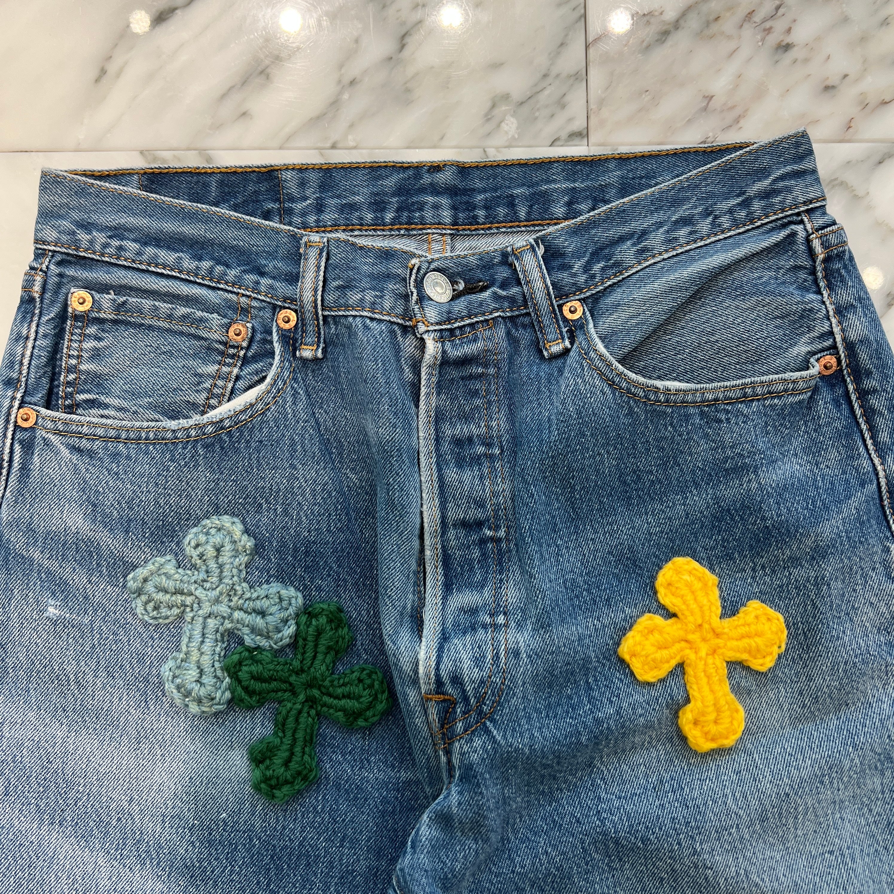 Y.A.R.N × Levi's 501 Body Knit Cross Denim Pants Size W33×L34 ヤーン×リーバイス 501 ボディ ニットクロス デニムパンツ サイズW33×L3