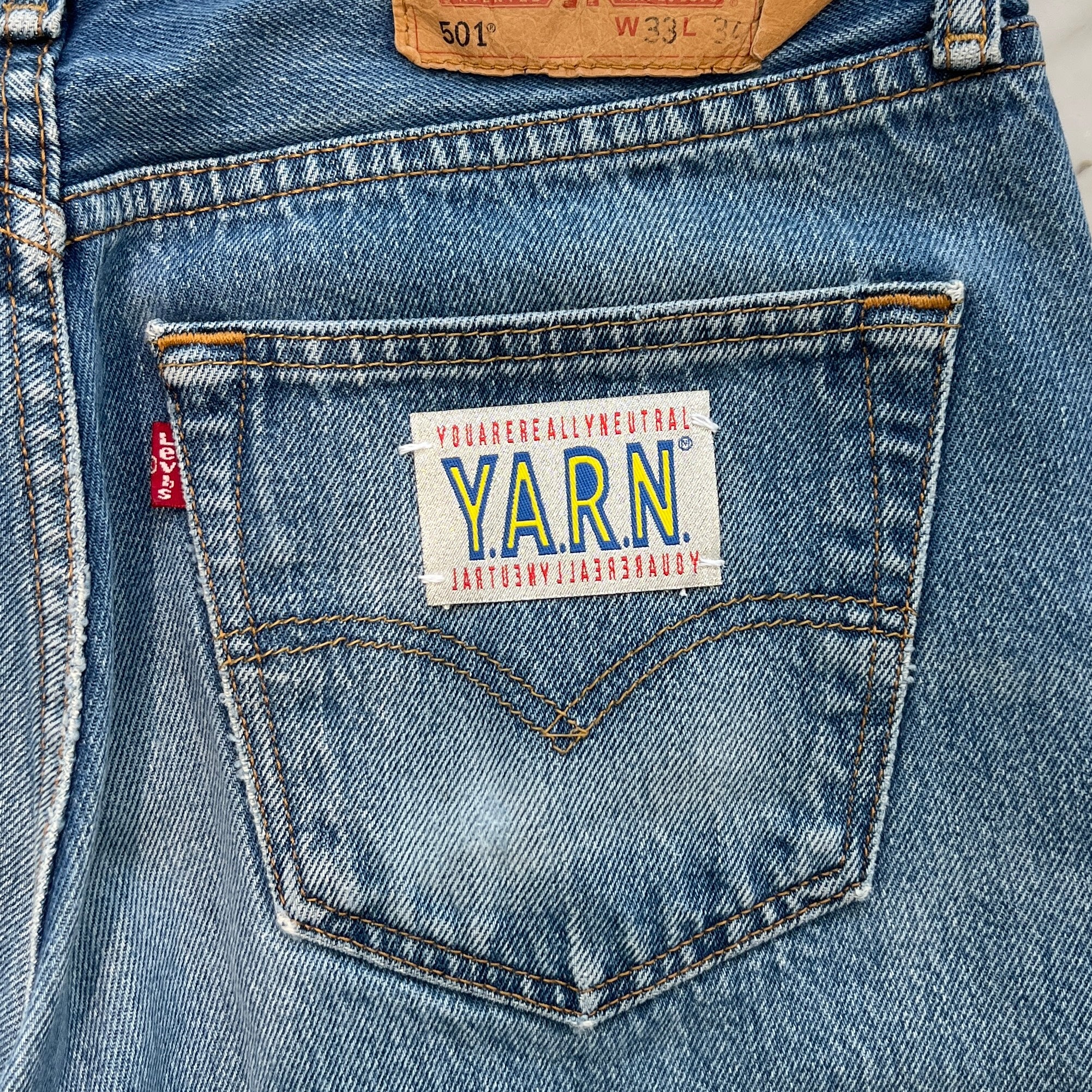 Y.A.R.N × Levi's 501 Body Knit Cross Denim Pants Size W33×L34 ヤーン×リーバイス 501 ボディ ニットクロス デニムパンツ サイズW33×L3
