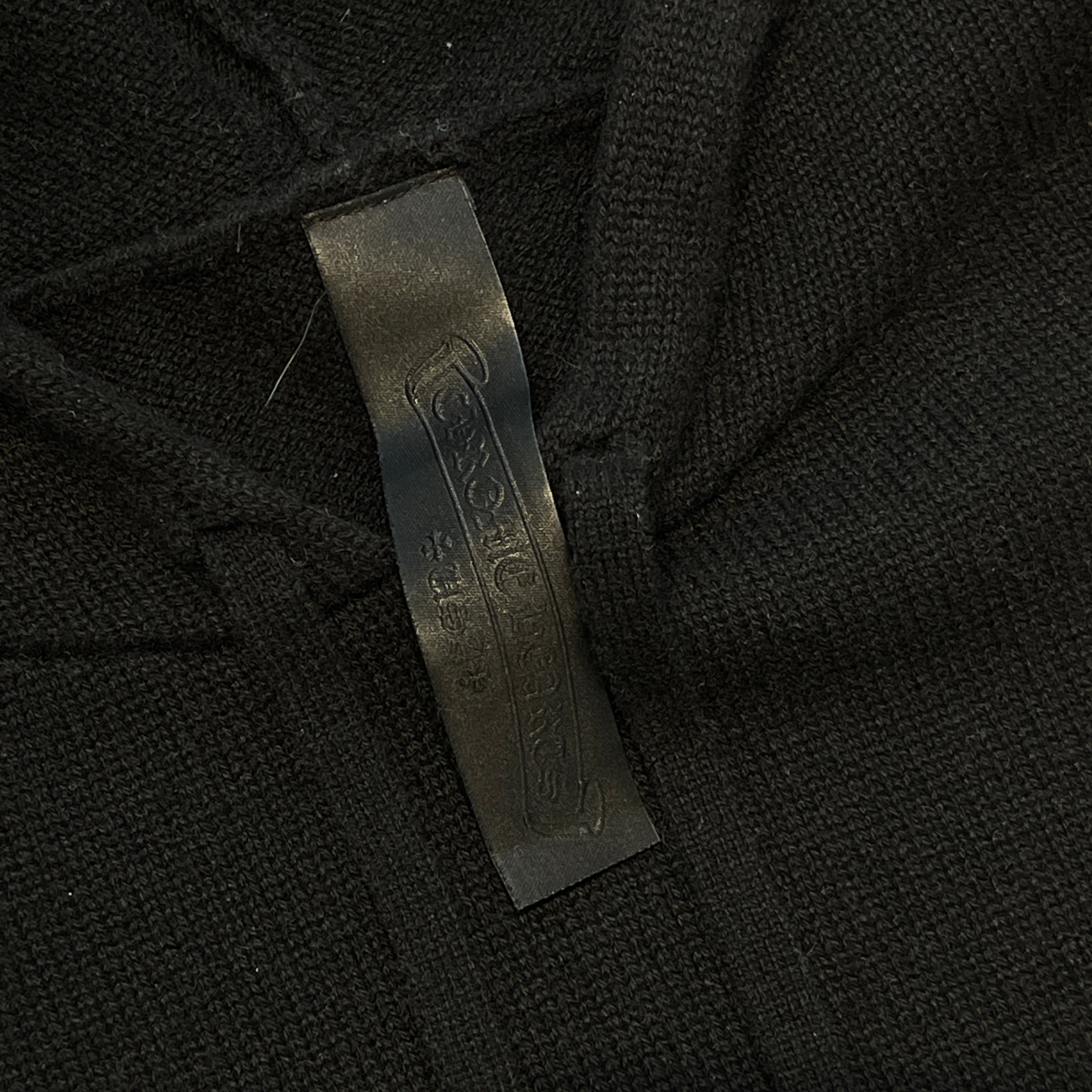 CHROME HEARTS Y NOT Leather Cross Patch Cashmere Knit Pullover Hoodie Size XL クロムハーツ ワイノット レザークロスパッチ カシミヤニット プルオーバーフーディ サイズXL