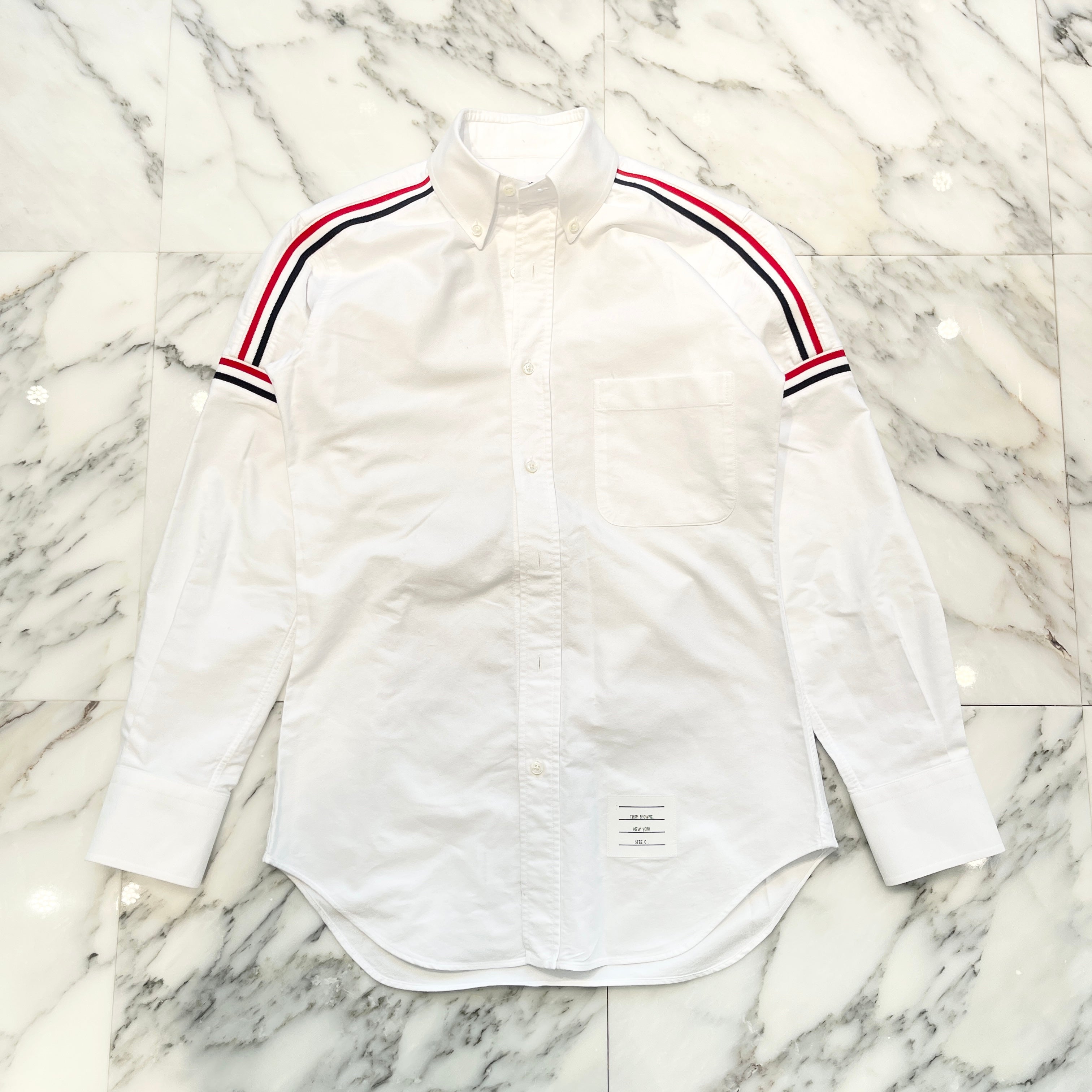 THOM BROWNE White Oxford Striped Elastic Seam Shirt MWL270A-00139100 Size 0 トムブラウン ホワイト オックスフォード ストライプ エラスティックシーム シャツ サイズ0