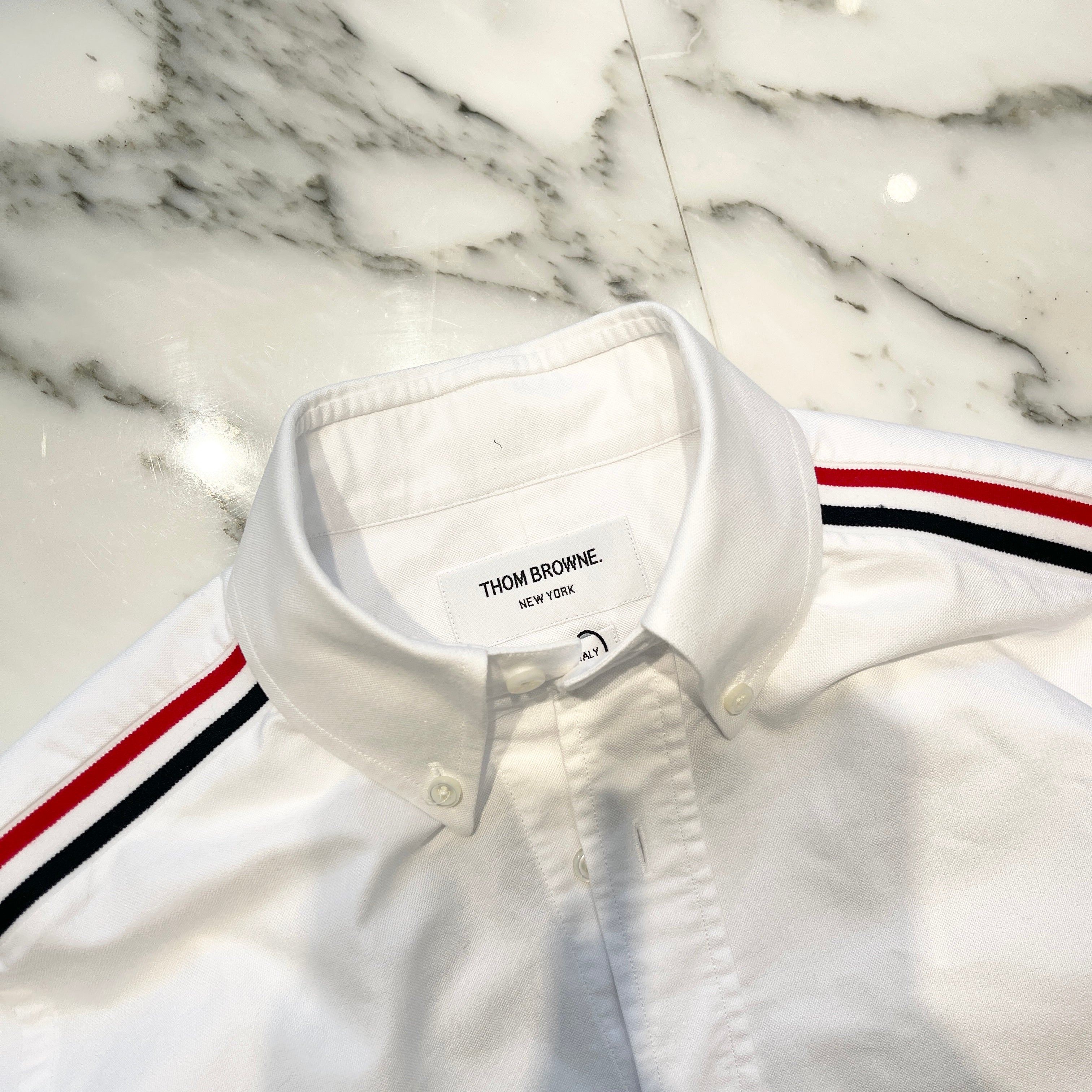 THOM BROWNE White Oxford Striped Elastic Seam Shirt MWL270A-00139100 Size 0 トムブラウン ホワイト オックスフォード ストライプ エラスティックシーム シャツ サイズ0