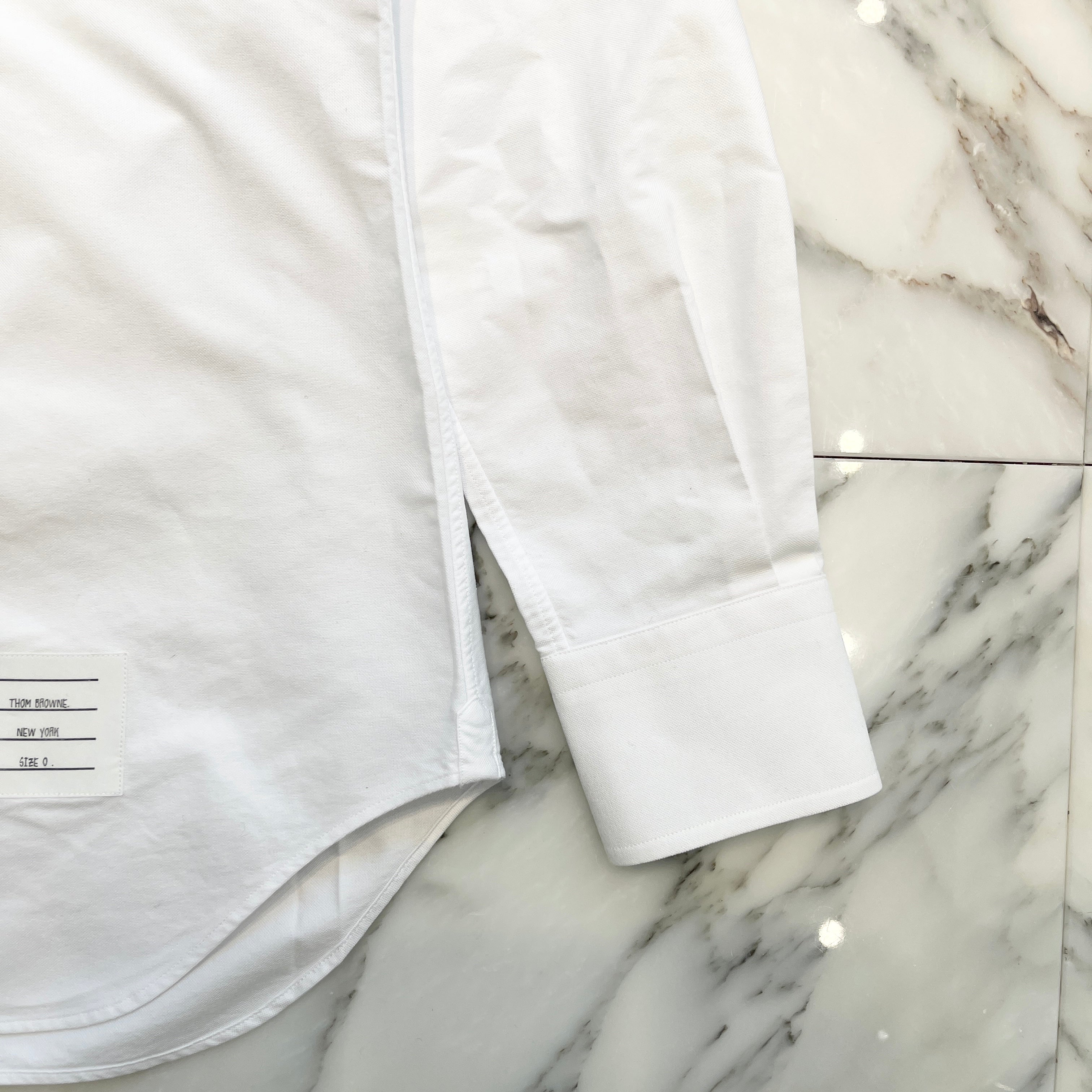 THOM BROWNE White Oxford Striped Elastic Seam Shirt MWL270A-00139100 Size 0 トムブラウン ホワイト オックスフォード ストライプ エラスティックシーム シャツ サイズ0