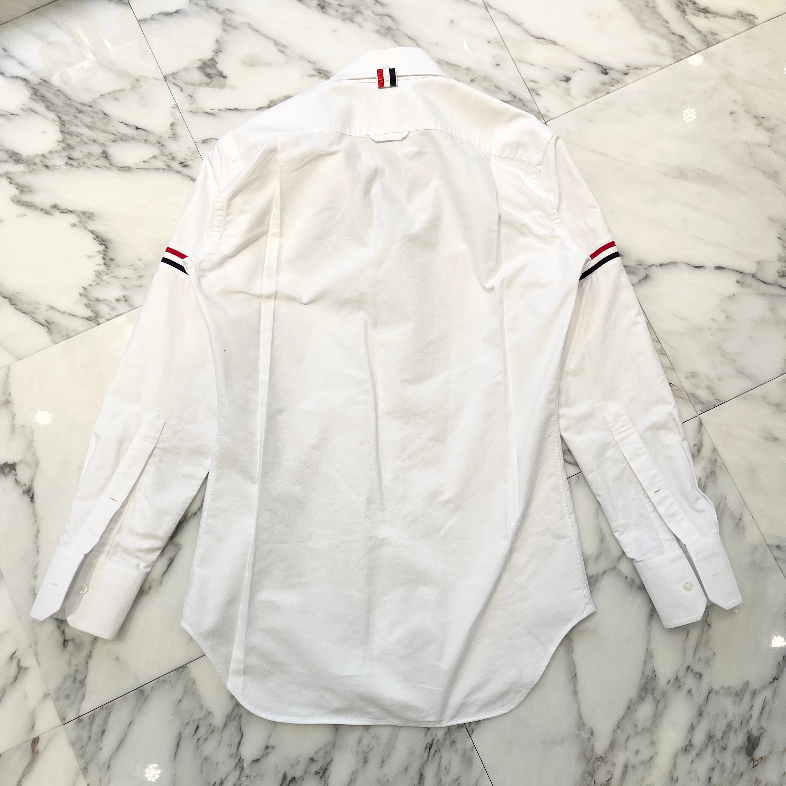 THOM BROWNE White Oxford Striped Elastic Seam Shirt MWL270A-00139100 Size 0 トムブラウン ホワイト オックスフォード ストライプ エラスティックシーム シャツ サイズ0