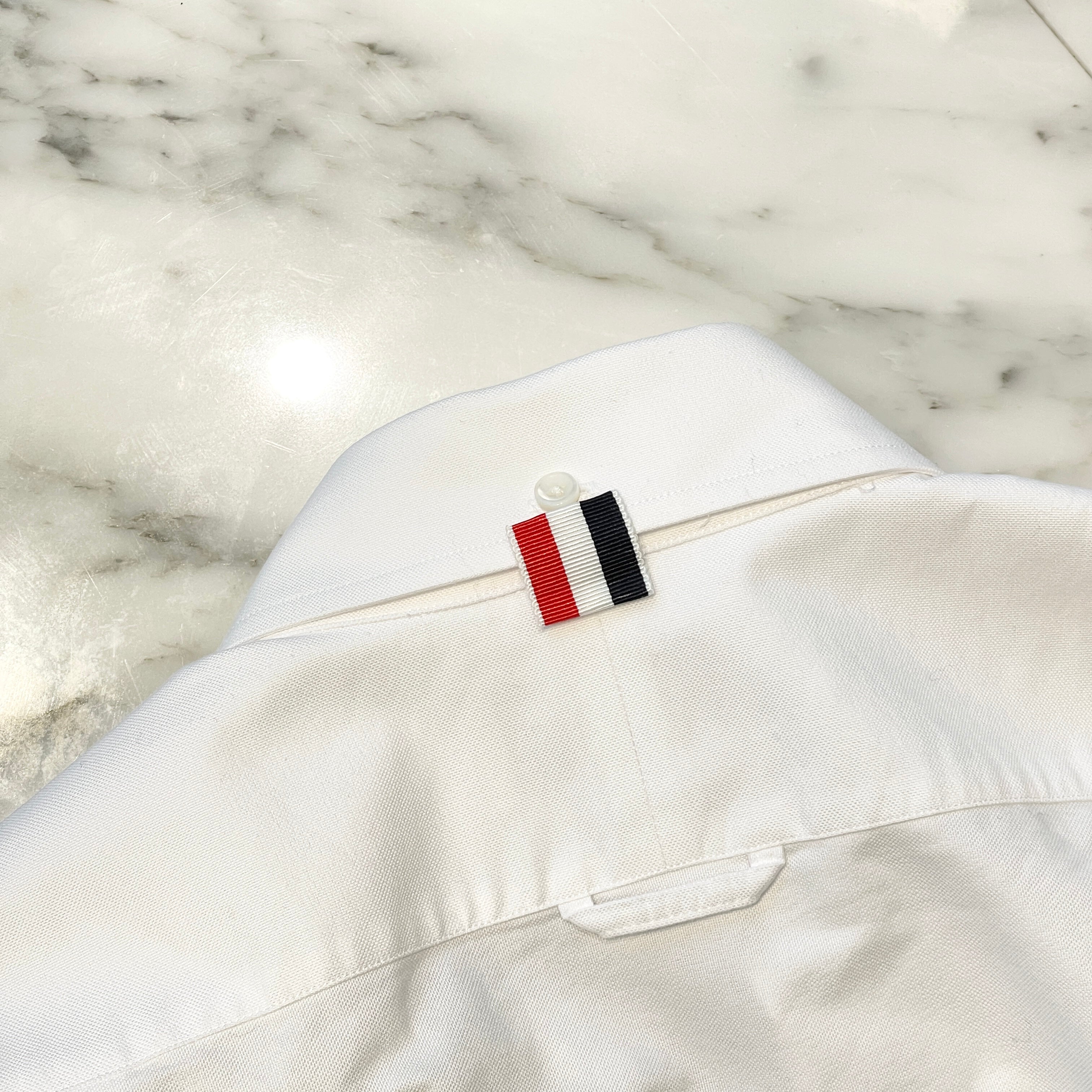 THOM BROWNE White Oxford Striped Elastic Seam Shirt MWL270A-00139100 Size 0 トムブラウン ホワイト オックスフォード ストライプ エラスティックシーム シャツ サイズ0