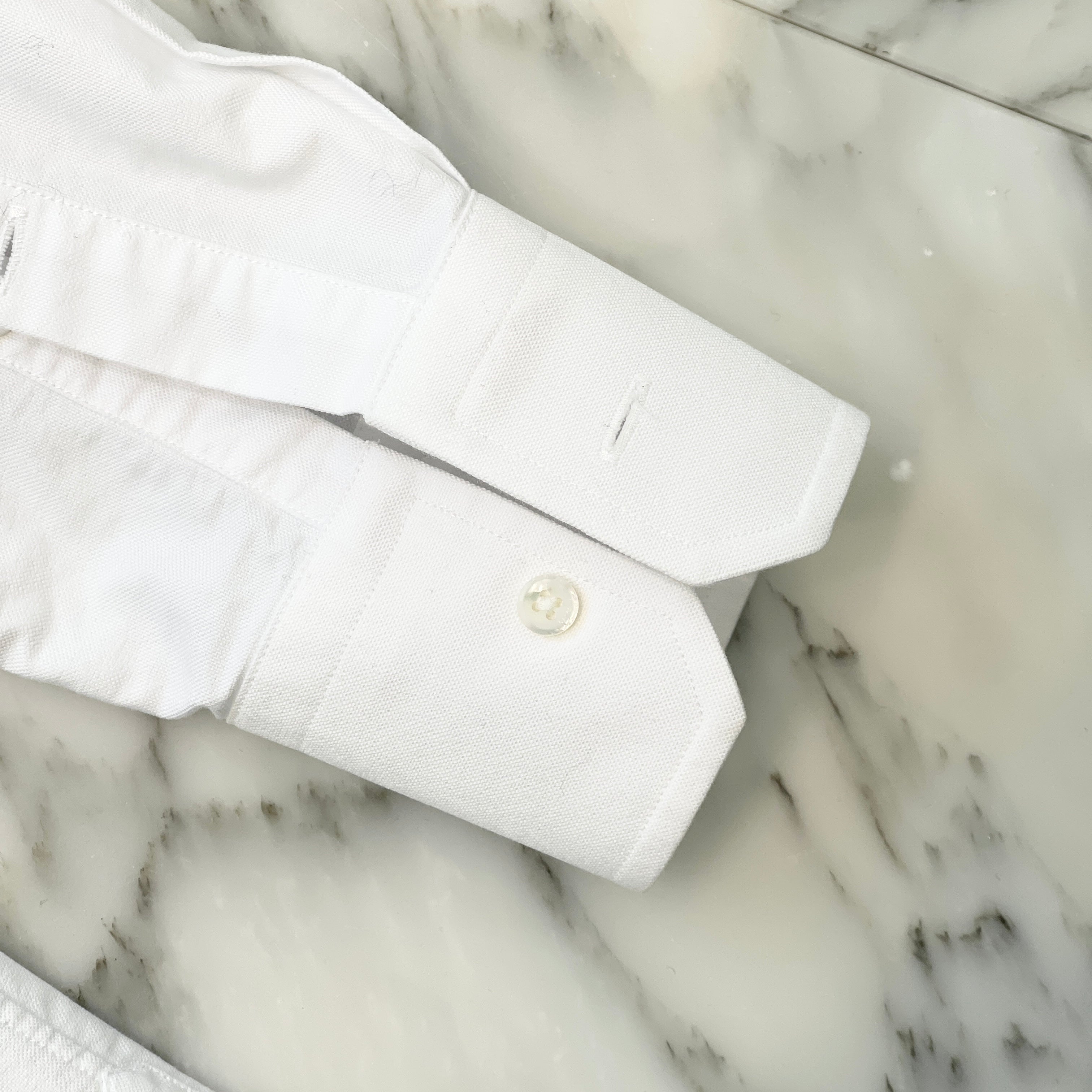 THOM BROWNE White Oxford Striped Elastic Seam Shirt MWL270A-00139100 Size 0 トムブラウン ホワイト オックスフォード ストライプ エラスティックシーム シャツ サイズ0