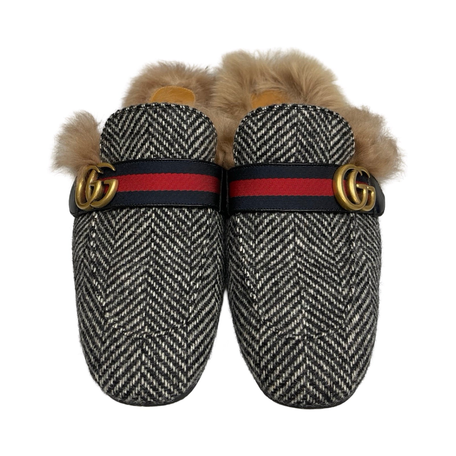 GUCCI Princetown Herringbone Fur Sandals Size 8