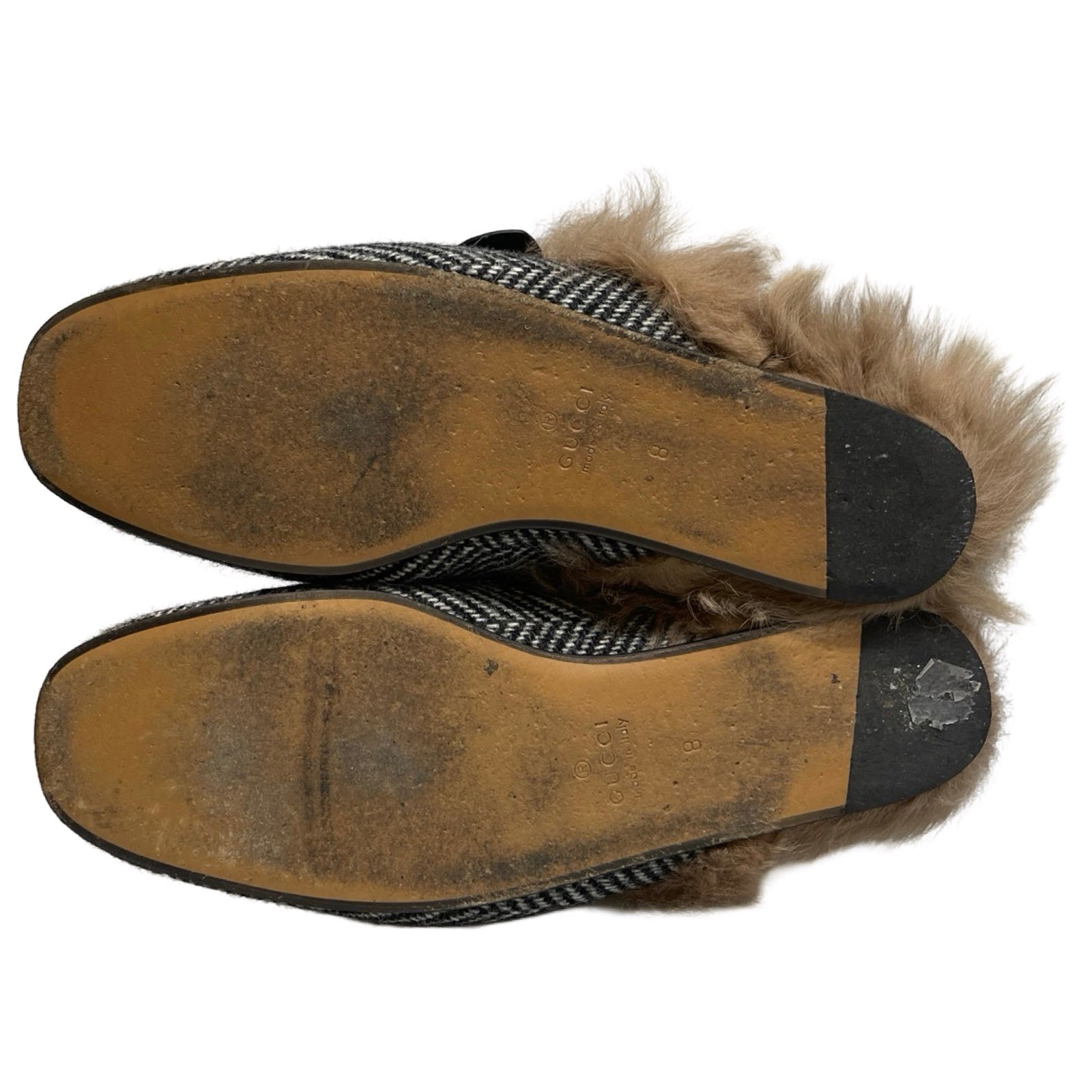 GUCCI Princetown Herringbone Fur Sandals Size 8