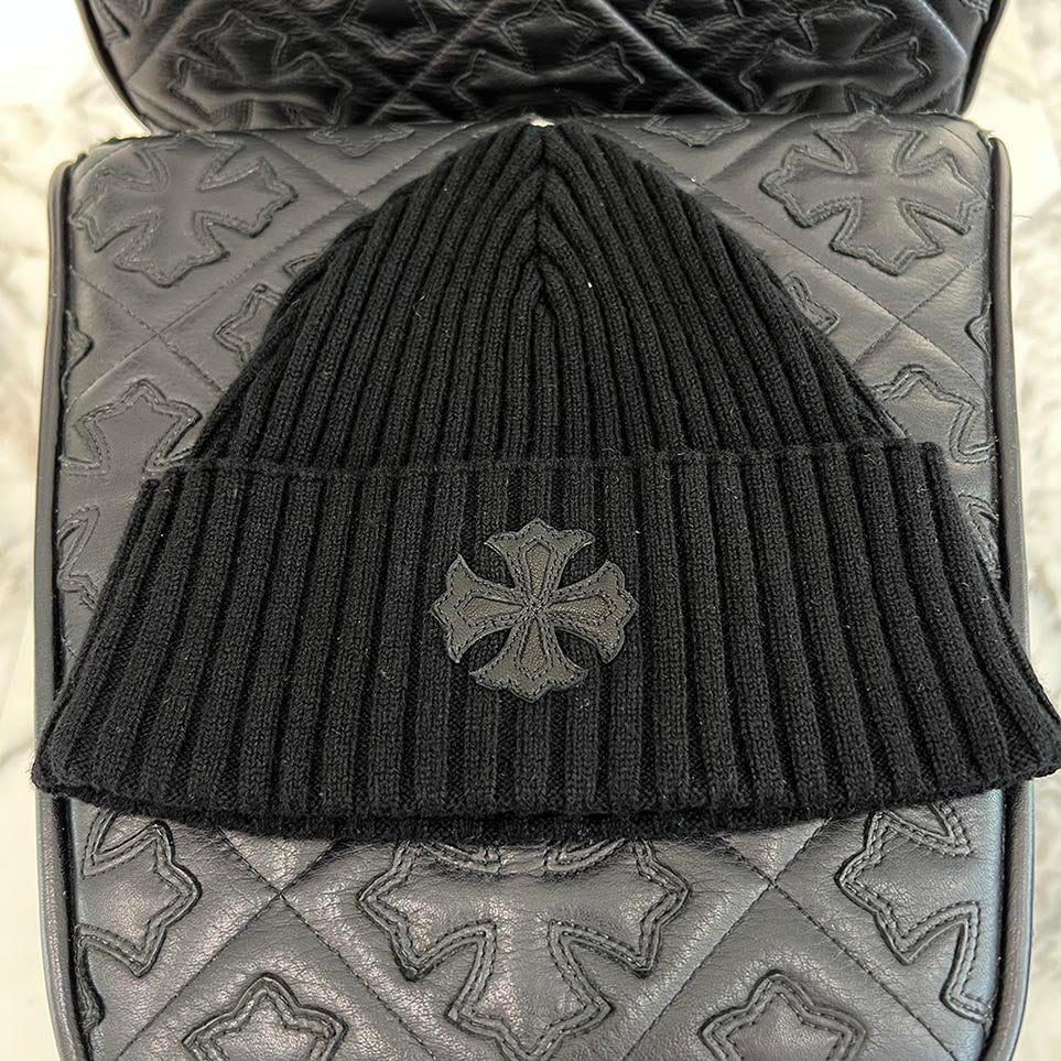 CHROME HEARTS Cashmere 1 Cross Leather Patch Beanie Size ONE SIZE (22cm) クロムハーツ カシミヤ 1 クロス レザーパッチ ビーニー サイズONE SIZE (22cm)