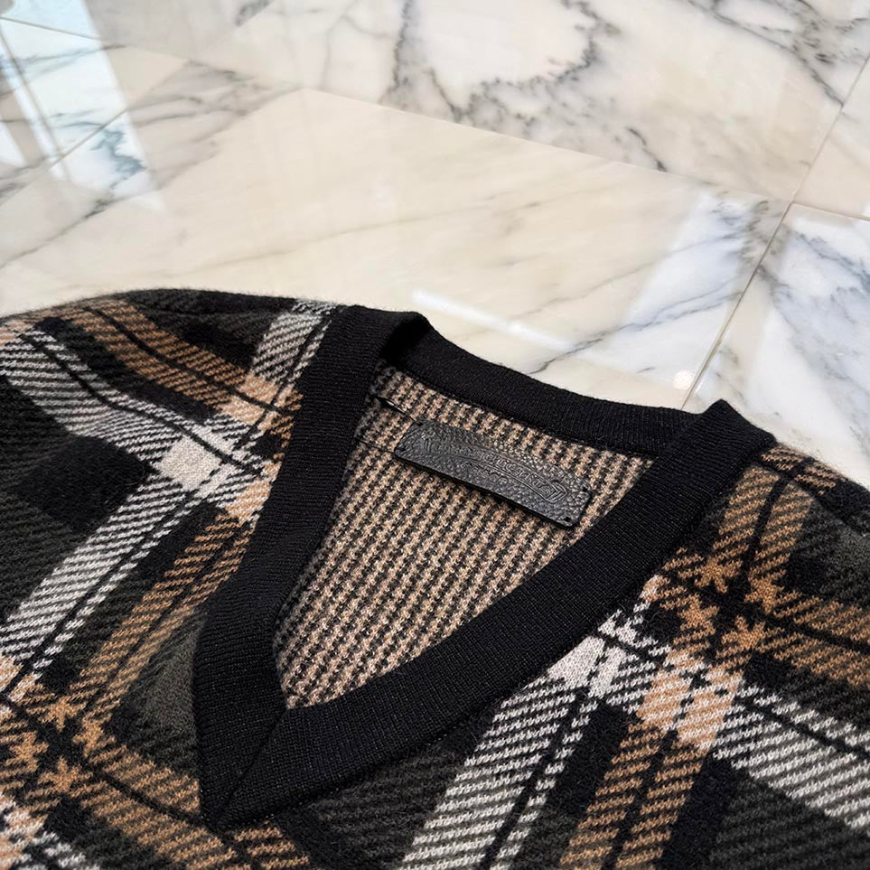 CHROME HEARTS CH Plus Check Cashmere Knit Sweater Size XL クロムハ－ツ CHプラス カシミヤ ニット セーター サイズXL