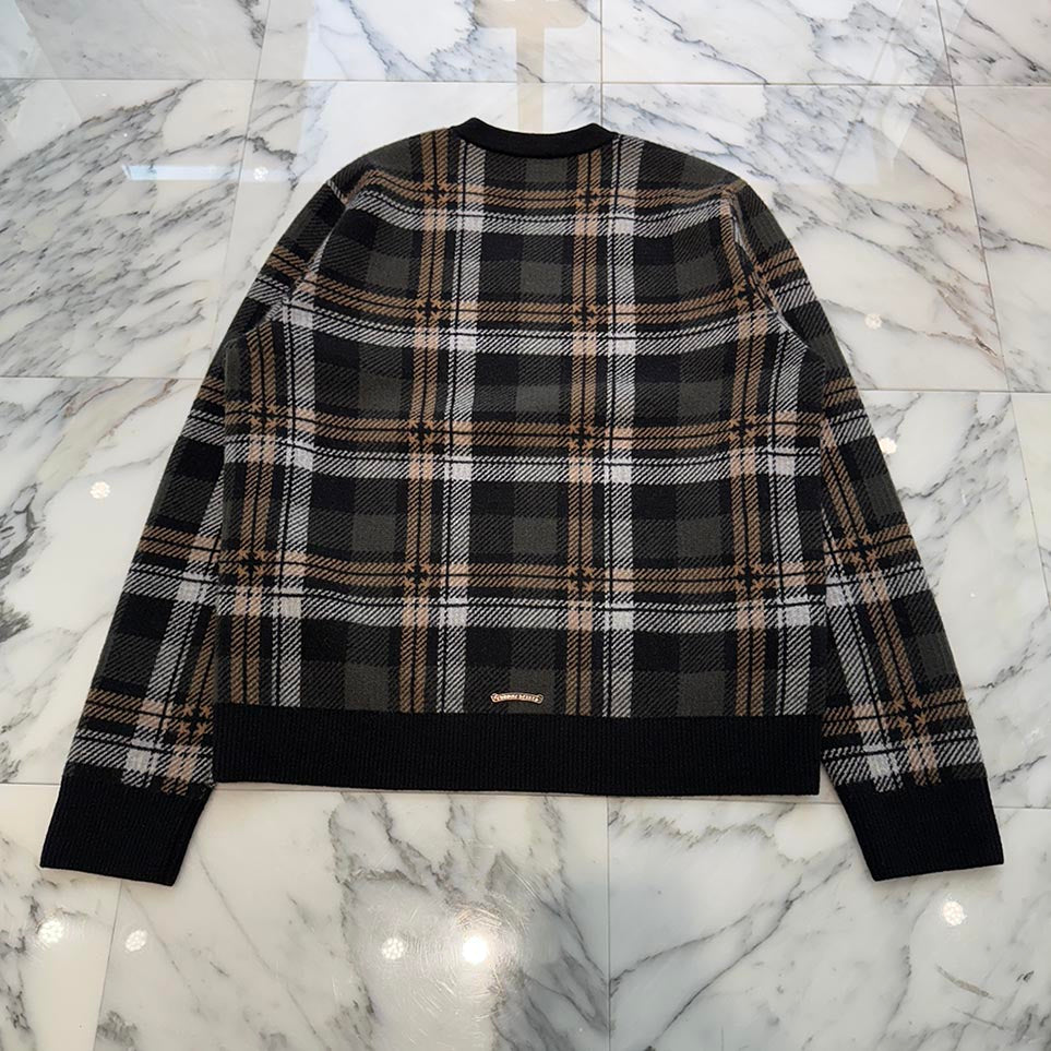 CHROME HEARTS CH Plus Check Cashmere Knit Sweater Size XL クロムハ－ツ CHプラス カシミヤ ニット セーター サイズXL