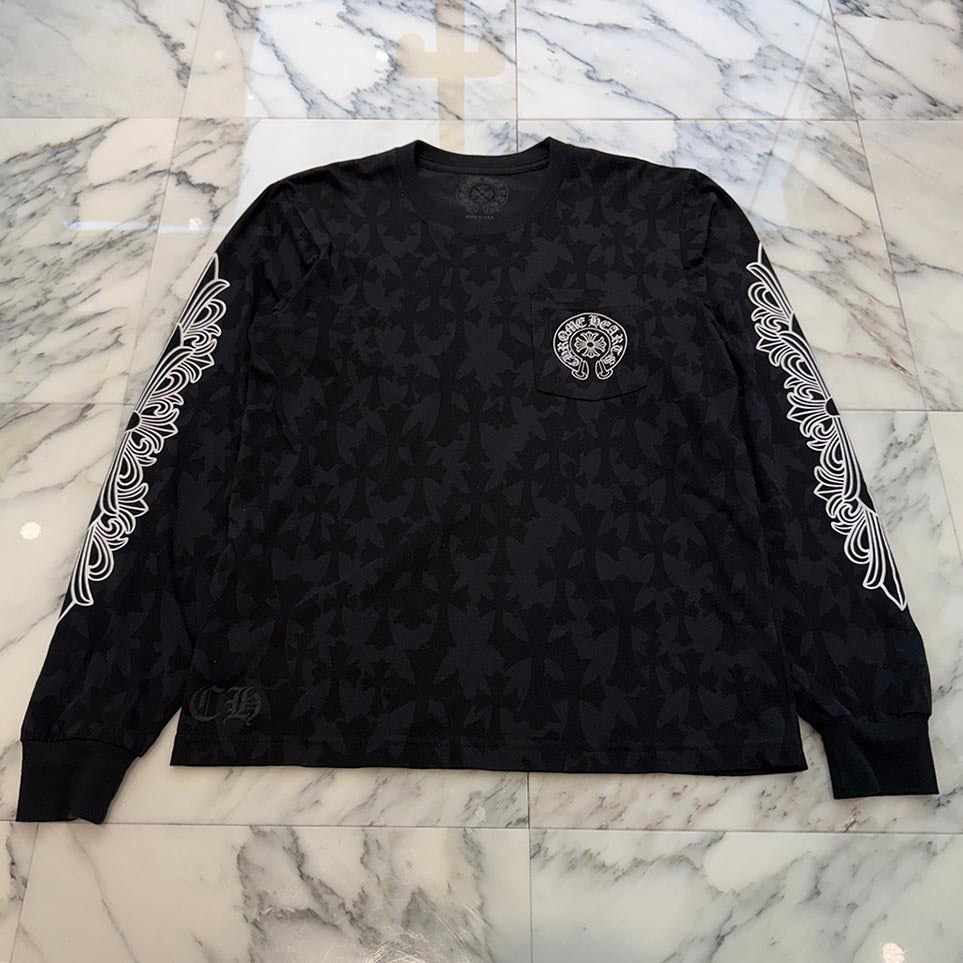 CHROME HEARTS 2024SS Graveyard Cemetery Cross Long Sleeve Tee Size XL クロムハーツ グレイブヤード セメタリークロス ロングスリーブTシャツ 総柄 サイズXL