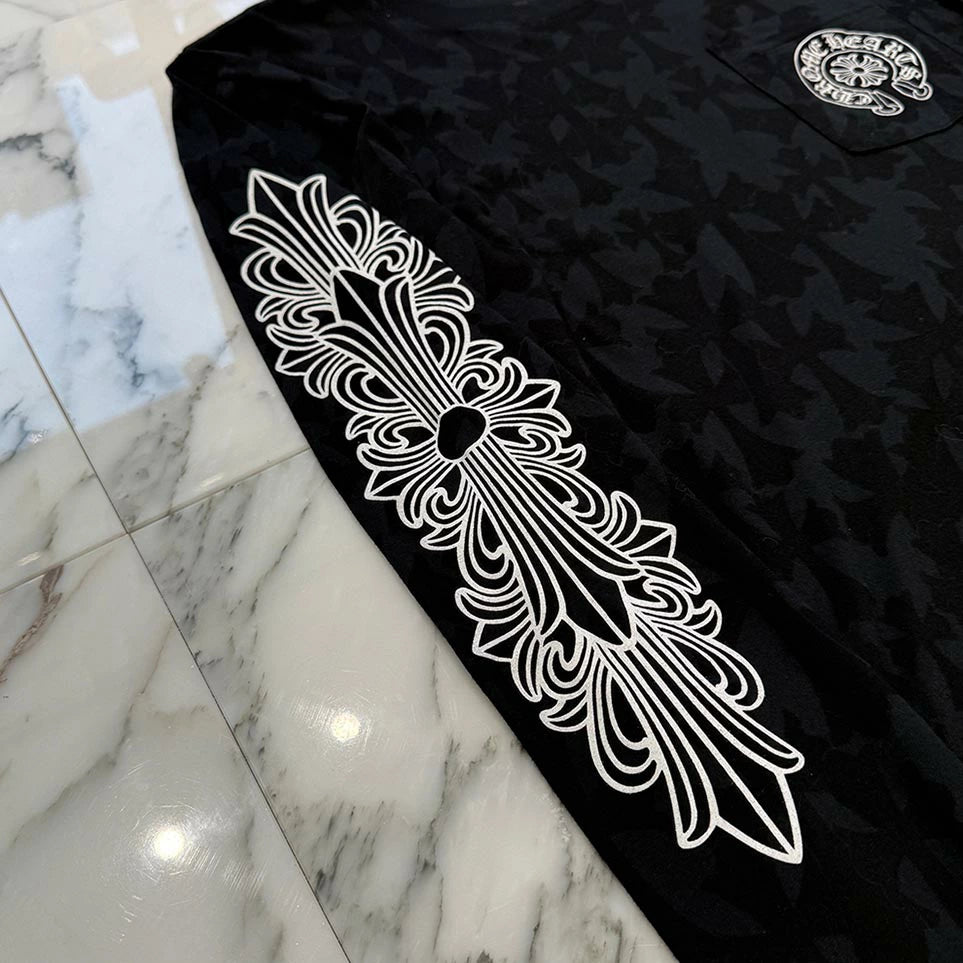 CHROME HEARTS 2024SS Graveyard Cemetery Cross Long Sleeve Tee Size XL クロムハーツ グレイブヤード セメタリークロス ロングスリーブTシャツ 総柄 サイズXL