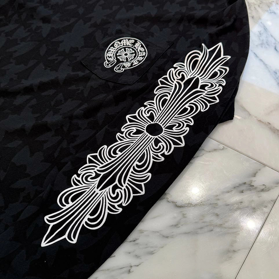 CHROME HEARTS 2024SS Graveyard Cemetery Cross Long Sleeve Tee Size XL クロムハーツ グレイブヤード セメタリークロス ロングスリーブTシャツ 総柄 サイズXL
