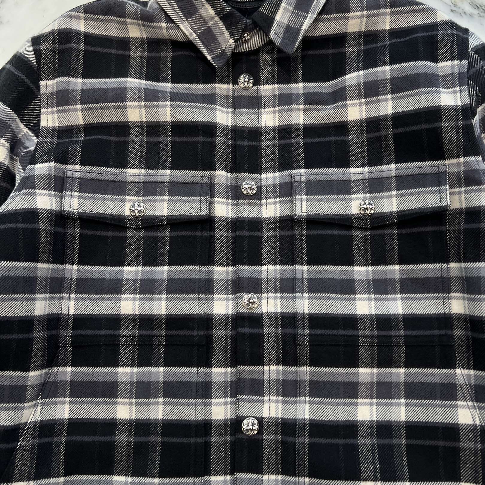 CHROME HEARTS Y NOT WORK DOG Cross Ball Button Check Shirt Jacket Size L クロムハーツ ワイノット ワークドッグ クロスボールボタン チェック シャツ ジャケット サイズL