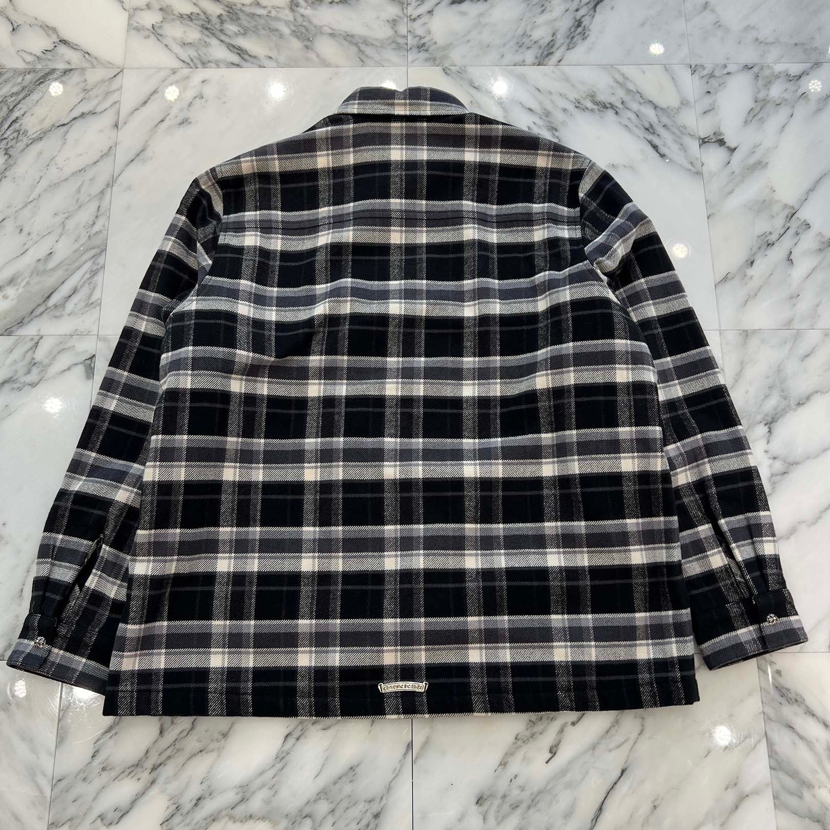CHROME HEARTS Y NOT WORK DOG Cross Ball Button Check Shirt Jacket