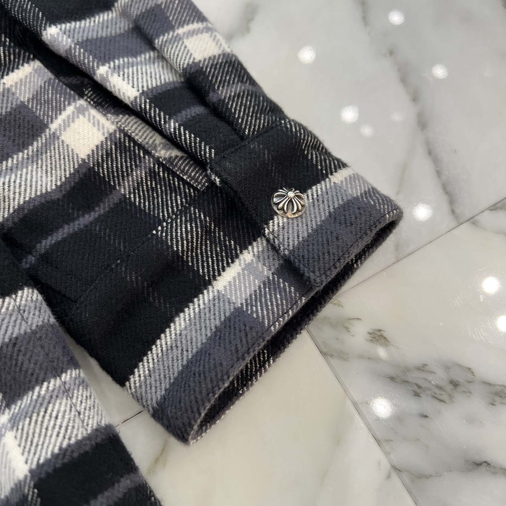 CHROME HEARTS Y NOT WORK DOG Cross Ball Button Check Shirt Jacket Size L クロムハーツ ワイノット ワークドッグ クロスボールボタン チェック シャツ ジャケット サイズL