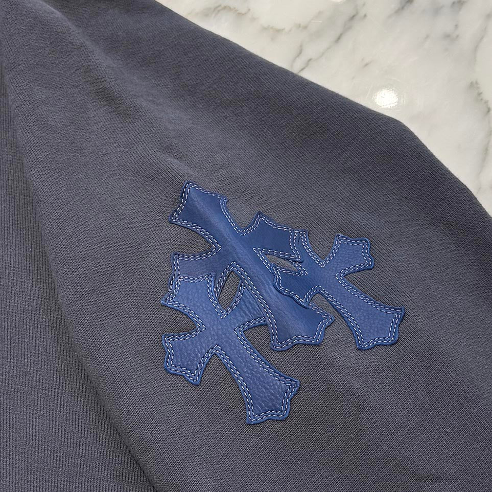 CHROME HEARTS Y NOT Triple Cross Leather Patch Pullover Hoodie Size L クロムハーツ ワイノット トリプスクロス レザーパッチ プルオーバーフーディ サイズL