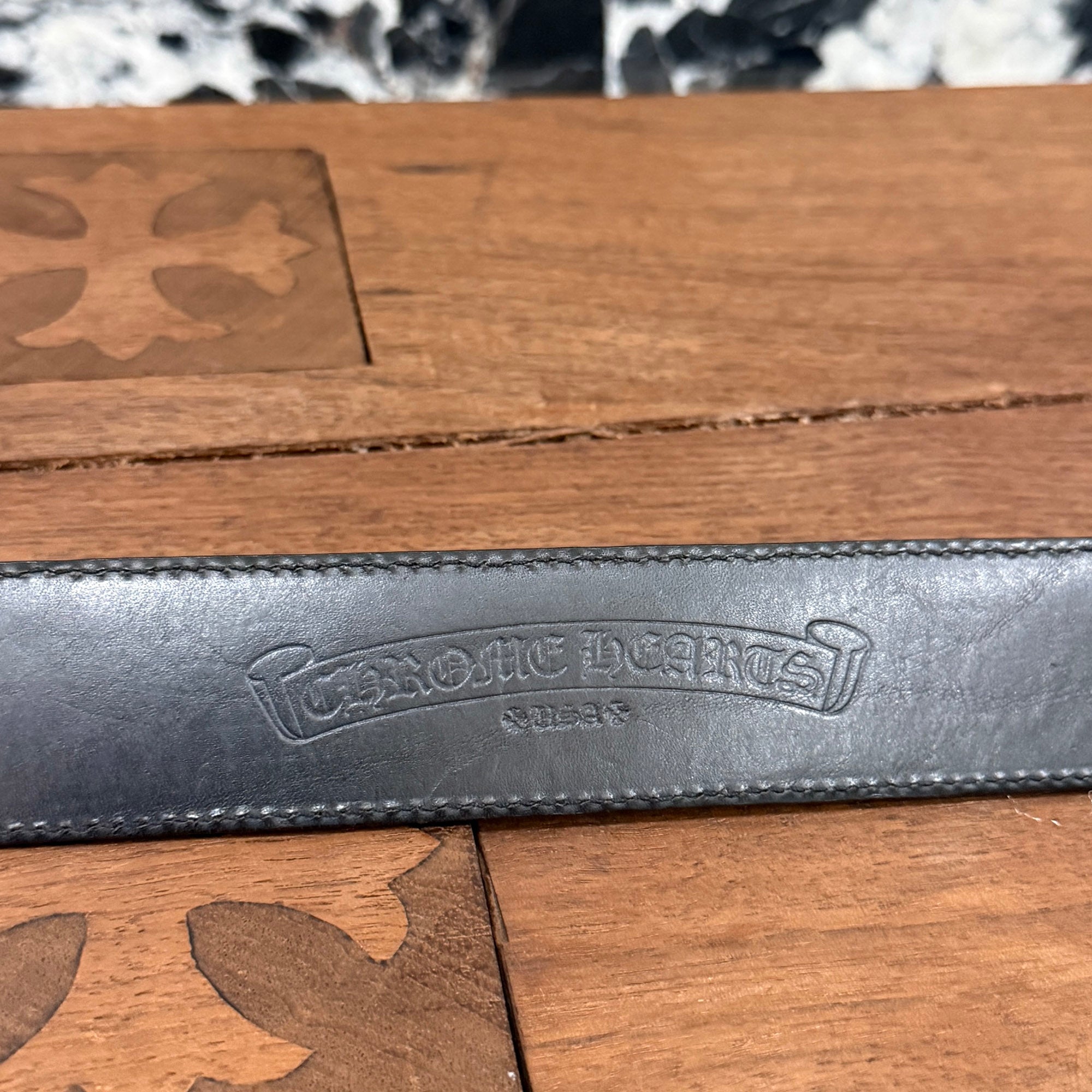 CHROME HEARTS 1.5 STRAP Horseshoe Rivet Leather Belt Size 36 クロムハーツ 1.5ストラップ ホースシューリベット レザーベルト サイズ36
